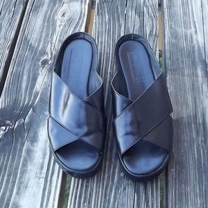 Cole Haan  Criss Cross Black Leather Slide Sandals